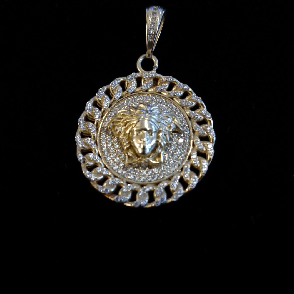 14k Gold Iced Out Medusa Pendant